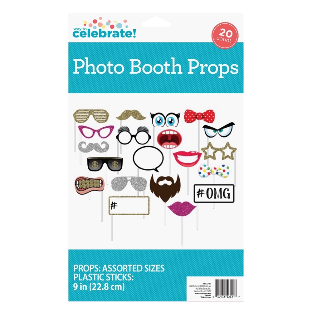 Way to Celebrate Photo Booth 20 Piece 9” Prop Set NWT